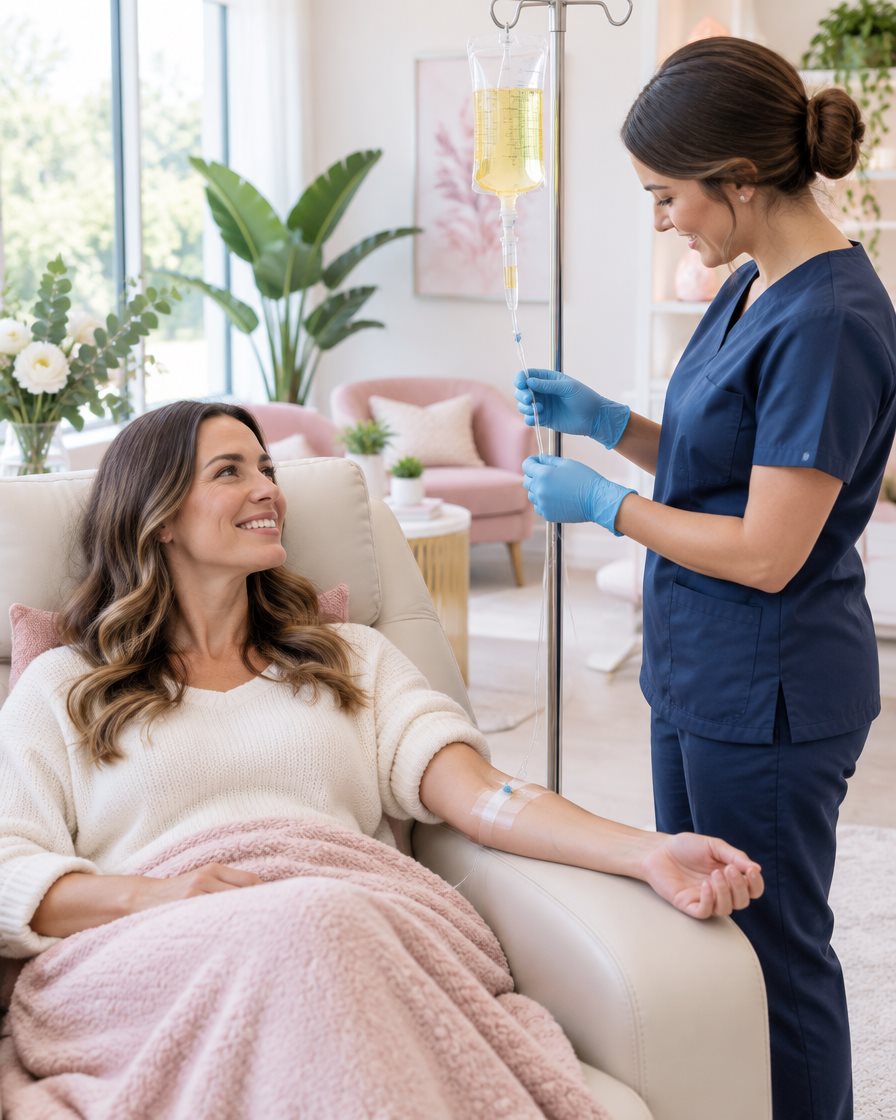Client relaxing during an IV drip