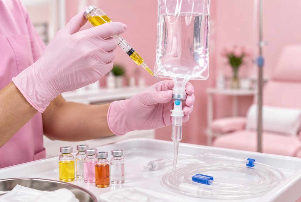 Nurse preparing an IV vitamin bag
